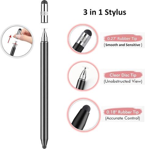 قلم 2 في 1 لجهاز Samsung Galaxy Tab A9+ Plus/A9/A8/A8 Plus/A7/A7 Lite، قلم سعوي عالي الحساسية والدقة لأجهزة iPad Pro/iPhone/Fire/Surface Table جميع الأجهزة التي تعمل باللمس (أسود + أبيض ) in Saudi Arabia