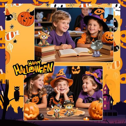 2PCS Cute Halloween Highland Cow Figurine Halloween Witch Hat Pumpkin Broom Cow Gnomes Resin Statue Scottish Highland Cow Statue Calf Lovers Gifts Farmhouse Office Home Tiered Tray Decor in Saudi Arabia