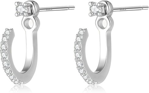 Small Cubic Zirconia Ear Jacket Earrings for Women 925 Sterling Silver Post 14K Gold Plated 2mm CZ Tiny Stud Earrings with Half Hoop in Saudi Arabia