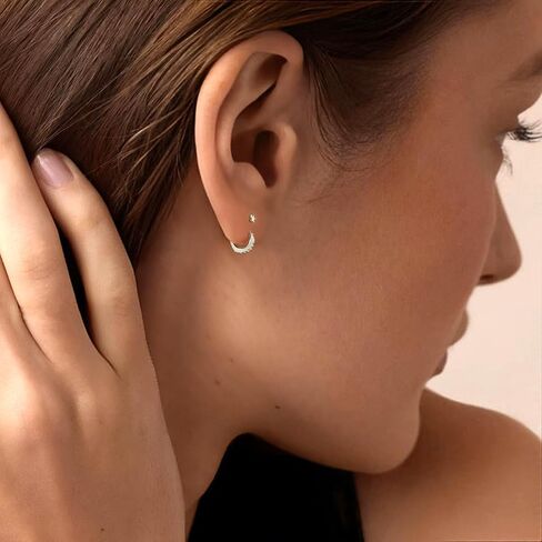 Small Cubic Zirconia Ear Jacket Earrings for Women 925 Sterling Silver Post 14K Gold Plated 2mm CZ Tiny Stud Earrings with Half Hoop in Saudi Arabia