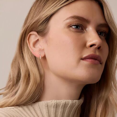 Small Cubic Zirconia Ear Jacket Earrings for Women 925 Sterling Silver Post 14K Gold Plated 2mm CZ Tiny Stud Earrings with Half Hoop in Saudi Arabia