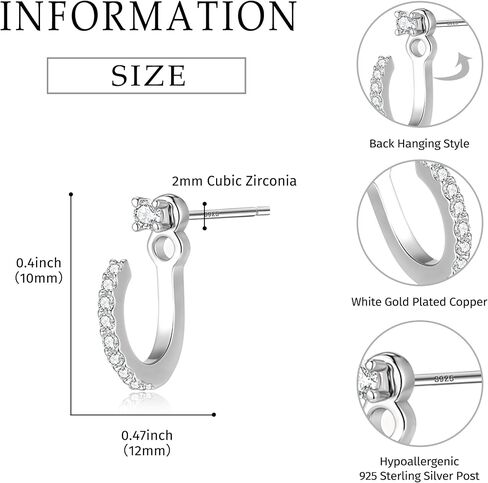 Small Cubic Zirconia Ear Jacket Earrings for Women 925 Sterling Silver Post 14K Gold Plated 2mm CZ Tiny Stud Earrings with Half Hoop in Saudi Arabia