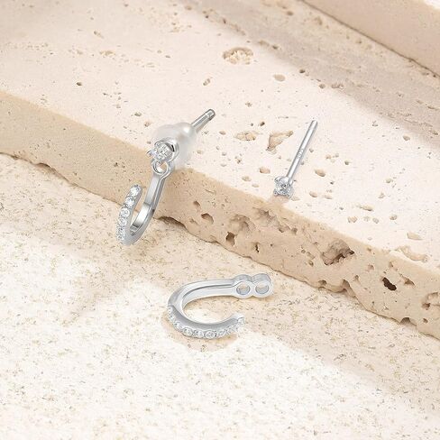 Small Cubic Zirconia Ear Jacket Earrings for Women 925 Sterling Silver Post 14K Gold Plated 2mm CZ Tiny Stud Earrings with Half Hoop in Saudi Arabia