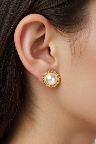 18K Gold Plated Pearl Earrings for Women, Cubic Zirconia Stone Simulated Set Diamond Earrings, Gift for Mom Daughter Sister, Anniversary Birthday Gift, Lightweight Hypoallergenic Jewelry in Kuwait