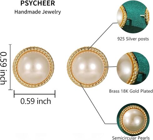 18K Gold Plated Pearl Earrings for Women, Cubic Zirconia Stone Simulated Set Diamond Earrings, Gift for Mom Daughter Sister, Anniversary Birthday Gift, Lightweight Hypoallergenic Jewelry in Kuwait