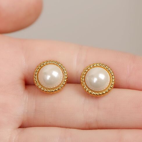 18K Gold Plated Pearl Earrings for Women, Cubic Zirconia Stone Simulated Set Diamond Earrings, Gift for Mom Daughter Sister, Anniversary Birthday Gift, Lightweight Hypoallergenic Jewelry in Kuwait