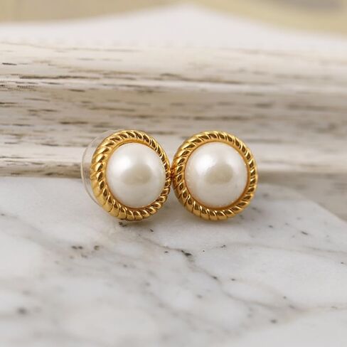 18K Gold Plated Pearl Earrings for Women, Cubic Zirconia Stone Simulated Set Diamond Earrings, Gift for Mom Daughter Sister, Anniversary Birthday Gift, Lightweight Hypoallergenic Jewelry in Kuwait