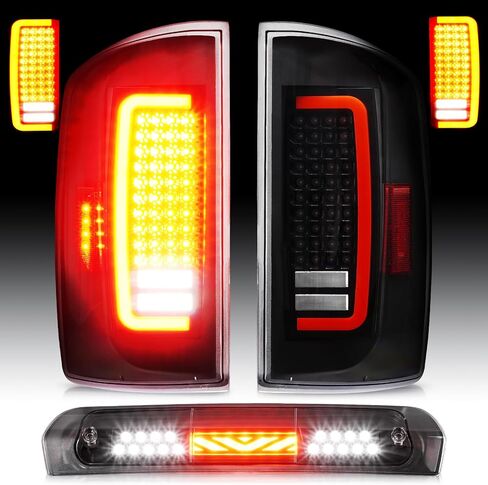 LED Tail Light Assembly + 3rd Third Brake Cargo Lamp Fit for Dodge RAM 1500 07-08, for Dodge RAM 2500 3500 07-09 Pickup [Factory Halogen Type] Smoked Lens 3 Pcs in Saudi Arabia