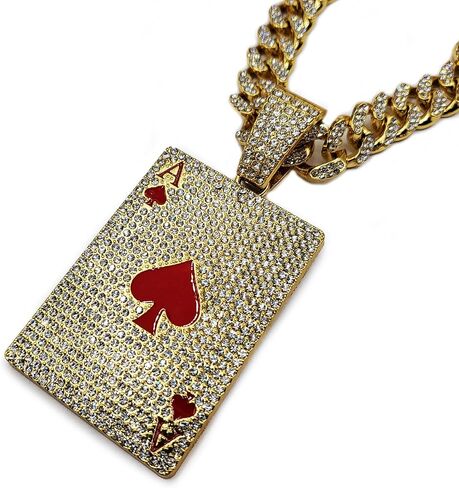الذهب والفضة مطلي كبيرة بوكر الآس من قلوب سحر قلادة و 13 ملليمتر 20 "مثلج مكعب زركونيا سلسلة الهيب هوب نمط قلادة in Kuwait