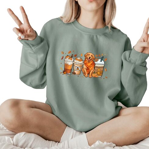 Verita Culture Fall Pumpkin Spice Latte Sweatshirt Women Long Sleeve Fashion Graphic Shirts Cozy Weather Dog Lover Pullover in Saudi Arabia