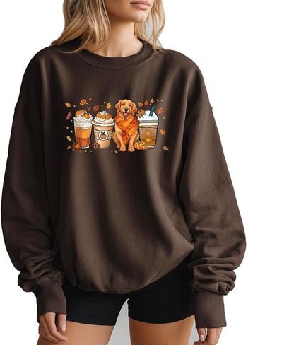 Verita Culture Fall Pumpkin Spice Latte Sweatshirt Women Long Sleeve Fashion Graphic Shirts Cozy Weather Dog Lover Pullover in Saudi Arabia