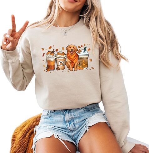 Verita Culture Fall Pumpkin Spice Latte Sweatshirt Women Long Sleeve Fashion Graphic Shirts Cozy Weather Dog Lover Pullover in Saudi Arabia
