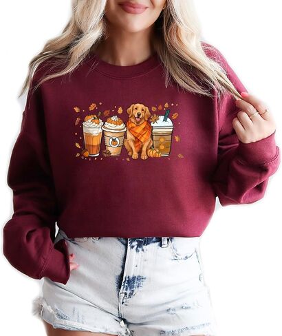 Verita Culture Fall Pumpkin Spice Latte Sweatshirt Women Long Sleeve Fashion Graphic Shirts Cozy Weather Dog Lover Pullover in Saudi Arabia