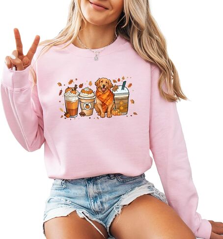 Verita Culture Fall Pumpkin Spice Latte Sweatshirt Women Long Sleeve Fashion Graphic Shirts Cozy Weather Dog Lover Pullover in Saudi Arabia