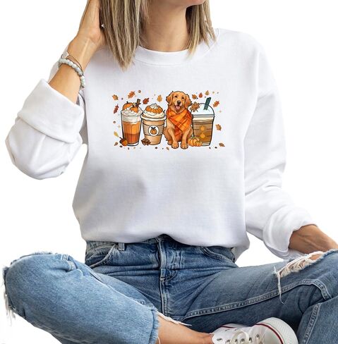 Verita Culture Fall Pumpkin Spice Latte Sweatshirt Women Long Sleeve Fashion Graphic Shirts Cozy Weather Dog Lover Pullover in Saudi Arabia