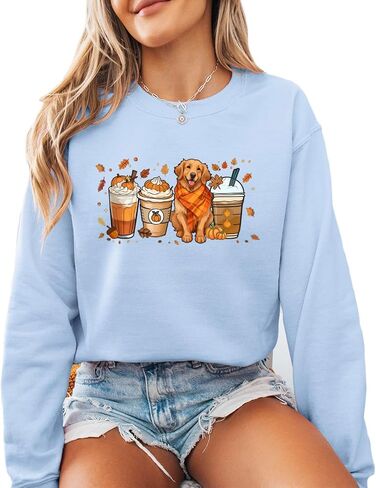 Verita Culture Fall Pumpkin Spice Latte Sweatshirt Women Long Sleeve Fashion Graphic Shirts Cozy Weather Dog Lover Pullover in Saudi Arabia