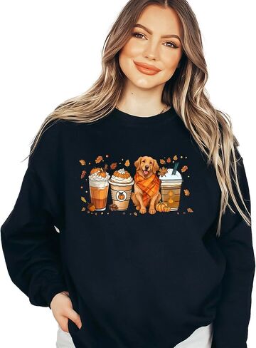 Verita Culture Fall Pumpkin Spice Latte Sweatshirt Women Long Sleeve Fashion Graphic Shirts Cozy Weather Dog Lover Pullover in Saudi Arabia