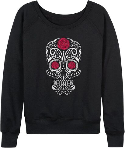 Instant Message - Rose Sugar Skull - Women's Lightweight French Terry Pullover in Saudi Arabia