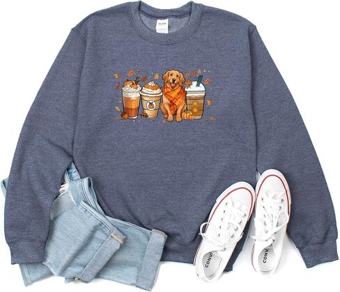 Verita Culture Fall Pumpkin Spice Latte Sweatshirt Women Long Sleeve Fashion Graphic Shirts Cozy Weather Dog Lover Pullover in Saudi Arabia