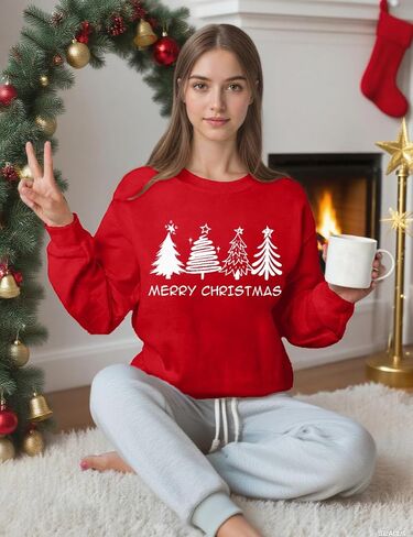 Christmas Sweatshirts for Women Christmas Tree Long Sleeve Shirt Merry Xmas Holiday Sequin Pullover Tops in Kuwait