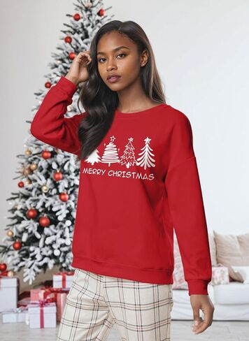 Christmas Sweatshirts for Women Christmas Tree Long Sleeve Shirt Merry Xmas Holiday Sequin Pullover Tops in Kuwait
