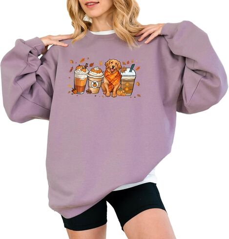 Verita Culture Fall Pumpkin Spice Latte Sweatshirt Women Long Sleeve Fashion Graphic Shirts Cozy Weather Dog Lover Pullover in Saudi Arabia