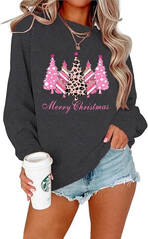Christmas Sweatshirts for Women Christmas Tree Long Sleeve Shirt Merry Xmas Holiday Sequin Pullover Tops in Kuwait