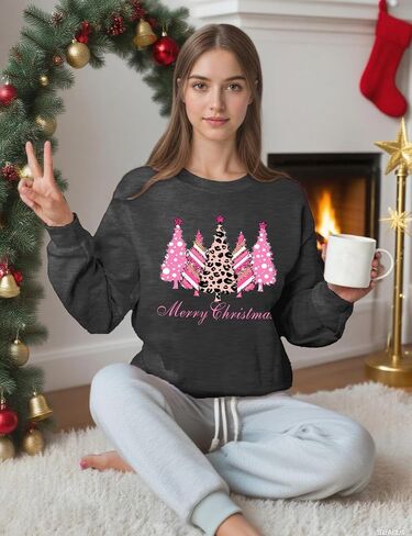 Christmas Sweatshirts for Women Christmas Tree Long Sleeve Shirt Merry Xmas Holiday Sequin Pullover Tops in Kuwait