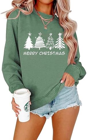 Christmas Sweatshirts for Women Christmas Tree Long Sleeve Shirt Merry Xmas Holiday Sequin Pullover Tops in Kuwait