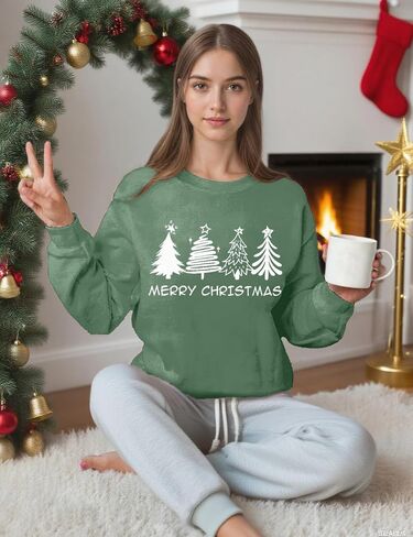 Christmas Sweatshirts for Women Christmas Tree Long Sleeve Shirt Merry Xmas Holiday Sequin Pullover Tops in Kuwait