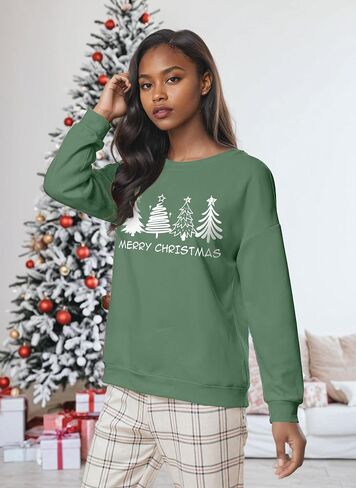 Christmas Sweatshirts for Women Christmas Tree Long Sleeve Shirt Merry Xmas Holiday Sequin Pullover Tops in Kuwait