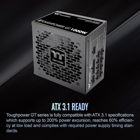 Thermaltake Toughpower GT 850W ATX 3.1 Standard Power Supply; 80 Plus Gold Efficiency; Smart Zero Fan; Native 450W PCIe 5.1 Connector; PS-TPT-0850FNFAGU-3; 5 Year Warranty in Kuwait