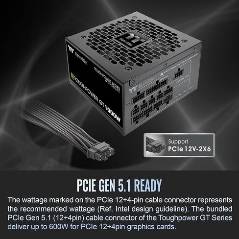 Thermaltake Toughpower GT 850W ATX 3.1 Standard Power Supply; 80 Plus Gold Efficiency; Smart Zero Fan; Native 450W PCIe 5.1 Connector; PS-TPT-0850FNFAGU-3; 5 Year Warranty in Kuwait