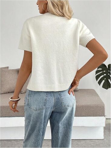 SHENHE Women's Button Down Short Sleeve Sweater Crew Neck Floral Dressy Summer Cardigan in Saudi Arabia