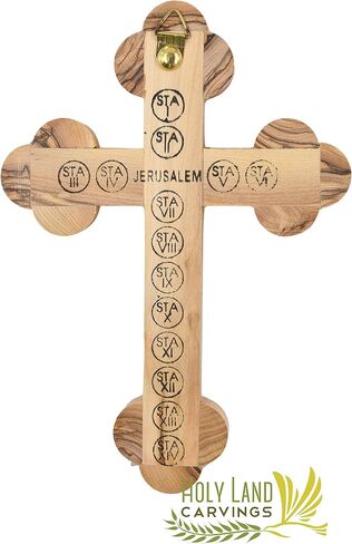 7 Inch Holy Crucifix, Olive Wood Catholic Wall Crucifix Cross Hand Carved in the Holy Land with Mother of Pearl & 4 Lenses with Holy Relics - Unique gift for Christmas or any Special Occasion in Saudi Arabia