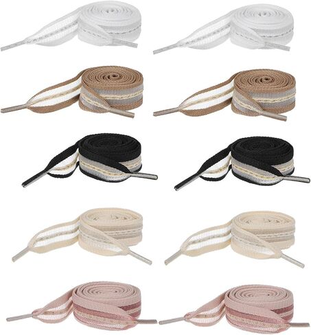 5 Pairs Ribbon Shoe Laces for Women, 2cm Wide Flat Soft Fabric Fantastic Stripe Shoelaces Colorful Silk Satin Snow Yarn Shoe Ties Shoestrings for Sneakers Sports Shoes 47Inch in Saudi Arabia