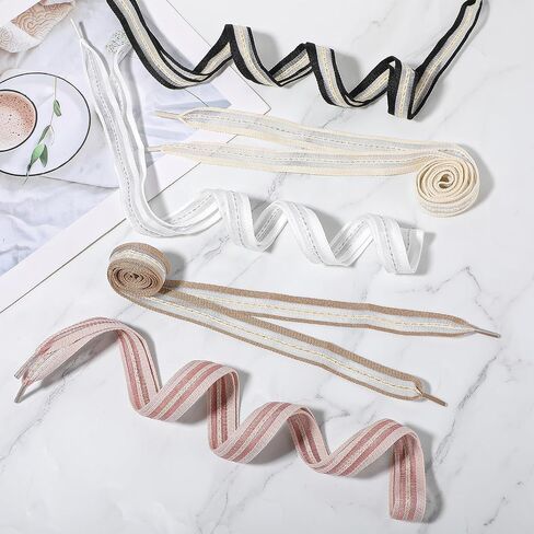 5 Pairs Ribbon Shoe Laces for Women, 2cm Wide Flat Soft Fabric Fantastic Stripe Shoelaces Colorful Silk Satin Snow Yarn Shoe Ties Shoestrings for Sneakers Sports Shoes 47Inch in Saudi Arabia