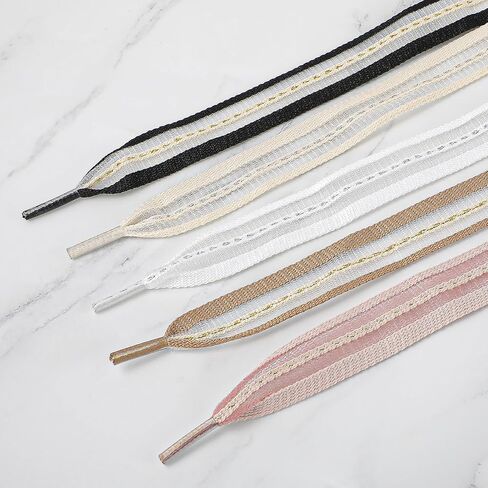 5 Pairs Ribbon Shoe Laces for Women, 2cm Wide Flat Soft Fabric Fantastic Stripe Shoelaces Colorful Silk Satin Snow Yarn Shoe Ties Shoestrings for Sneakers Sports Shoes 47Inch in Saudi Arabia