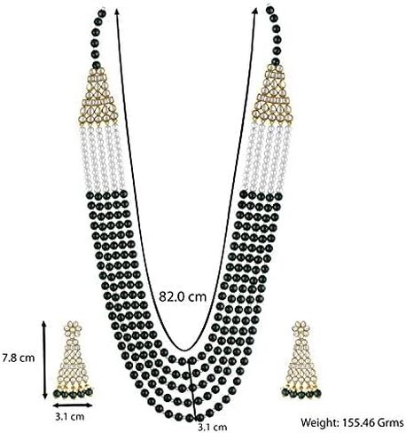 Aheli Princess Multistrand Kundan Pearl Long Necklace with Earrings Indian Traditional Bollywood Ethnic Wedding Bridal Jewelry Set Gift for Women in Saudi Arabia