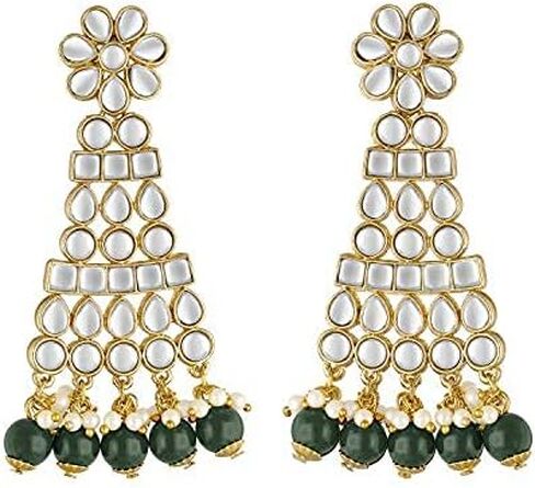 Aheli Princess Multistrand Kundan Pearl Long Necklace with Earrings Indian Traditional Bollywood Ethnic Wedding Bridal Jewelry Set Gift for Women in Saudi Arabia