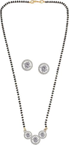 JewarHaat Indian Silver Gold-Plated CZ Studded & Beaded Mangalsutra with Earrings for Women in Saudi Arabia