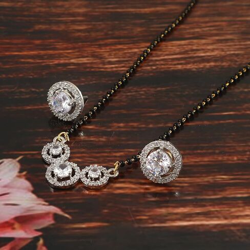 JewarHaat Indian Silver Gold-Plated CZ Studded & Beaded Mangalsutra with Earrings for Women in Saudi Arabia