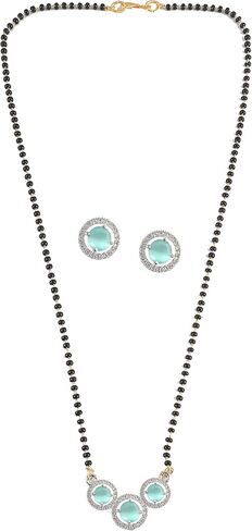 JewarHaat Indian Silver Gold-Plated CZ Studded & Beaded Mangalsutra with Earrings for Women in Saudi Arabia