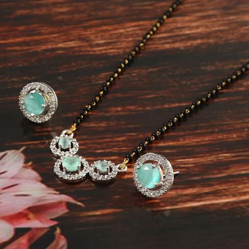 JewarHaat Indian Silver Gold-Plated CZ Studded & Beaded Mangalsutra with Earrings for Women in Saudi Arabia