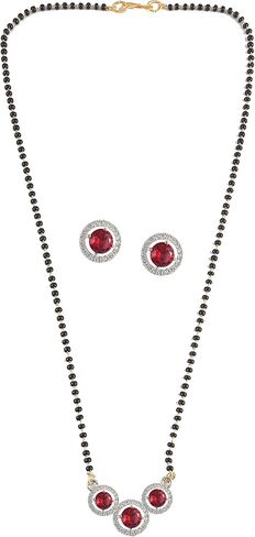 JewarHaat Indian Silver Gold-Plated CZ Studded & Beaded Mangalsutra with Earrings for Women in Saudi Arabia