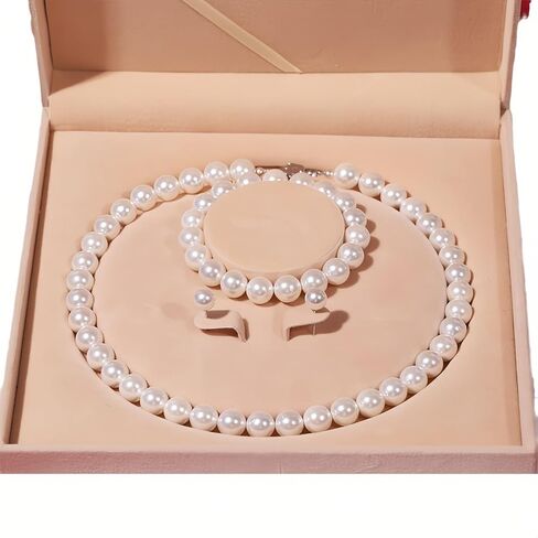 MASTOP Freshwater Cultured Pearl Necklace Ring Bracelets Earrings Set Includes Stunning Bracelet and Stud Earrings Jewelry for Women Pearl Jewelry 4pcs/Set Pearl in Saudi Arabia