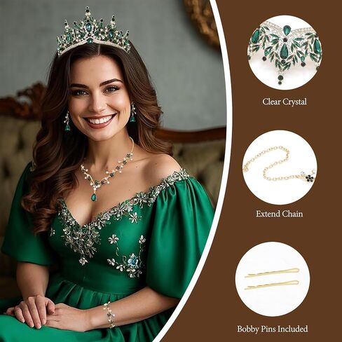 oriamour التيجان والتيجان للنساء، التيجان أقراط قلادة سوار، مجموعة مجوهرات الزفاف الكريستال، زي حفلة عيد الهالوين حفلة موسيقية مسابقة مجوهرات الزفاف مجموعة مجوهرات in Kuwait