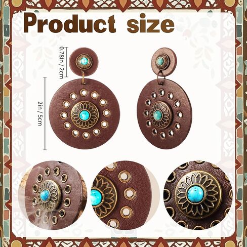 Women Western PU Leather Waist Earrings Set Bohemian Cowgirl Cowboy Disc Country Outfits in Saudi Arabia