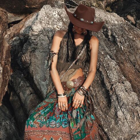 Women Western PU Leather Waist Earrings Set Bohemian Cowgirl Cowboy Disc Country Outfits in Saudi Arabia