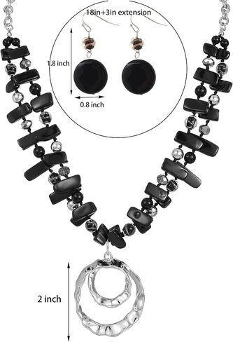 Elisheva Colorful Layered Irregular Shell Beaded Choker Necklace and Earrings Set, Bohemian Statement Pearl and Murano Glass Beads Chunky Necklace with Circle Pendant, Trendy Vintage Style Costume Jewelry set for Women in Saudi Arabia